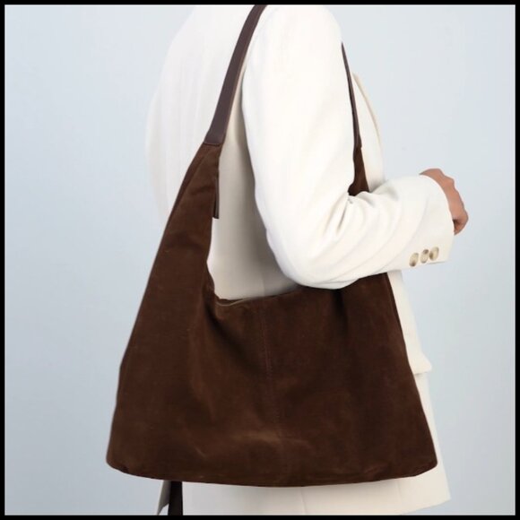 Faux Suede Hobo Shoulder Bag Slouchy Tote Zipper Closure Boho Chic - Picture 7 of 7